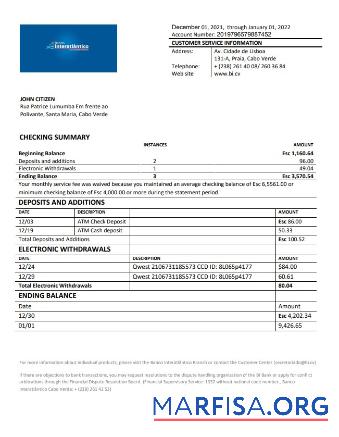 Printable Cabo Verde Banco Inter Atlântico bank statement word example